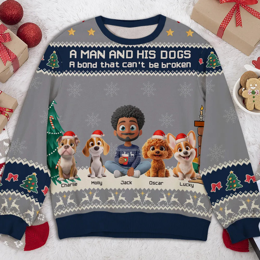 Personalized Christmas Sweater for Dog Lovers - Man and His Dog Design Cloth MagicInPrints