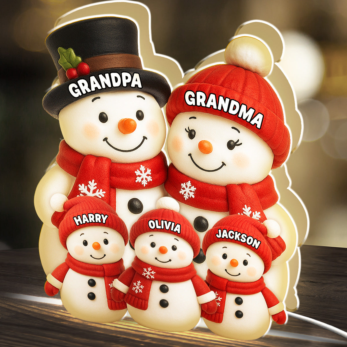 Personalized Snowman Family Light Decoration for Grandparents - Christmas Home Decor Plaque MagicInPrints