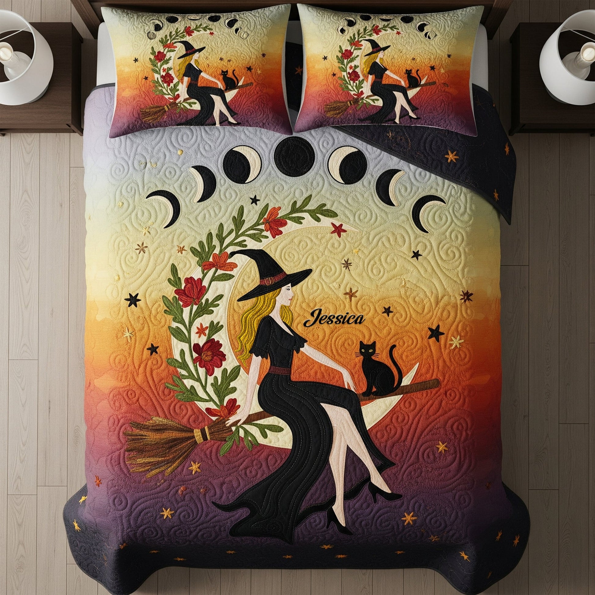 Embrace the Magic: Mabon Witch Autumn Moon Quilt Bed Set - Personalized Gifts for Wiccan Enthusiasts Blanket MagicInPrints