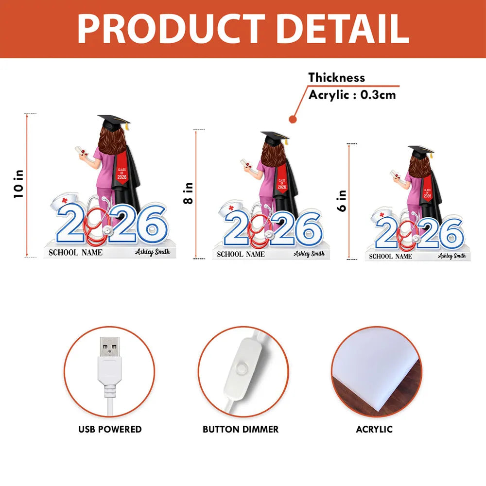 Personalized Nurse Graduation Light Up Sign for Class of 2026 - Perfect Gift for Nursing Graduates Plaque MagicInPrints