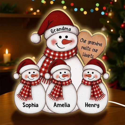 Personalized Snowman Family Light for Grandma - Christmas Decoration Plaque MagicInPrints