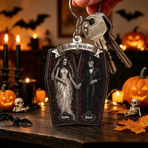 Personalized Gothic Skeleton Couple Keychain Halloween Gift
