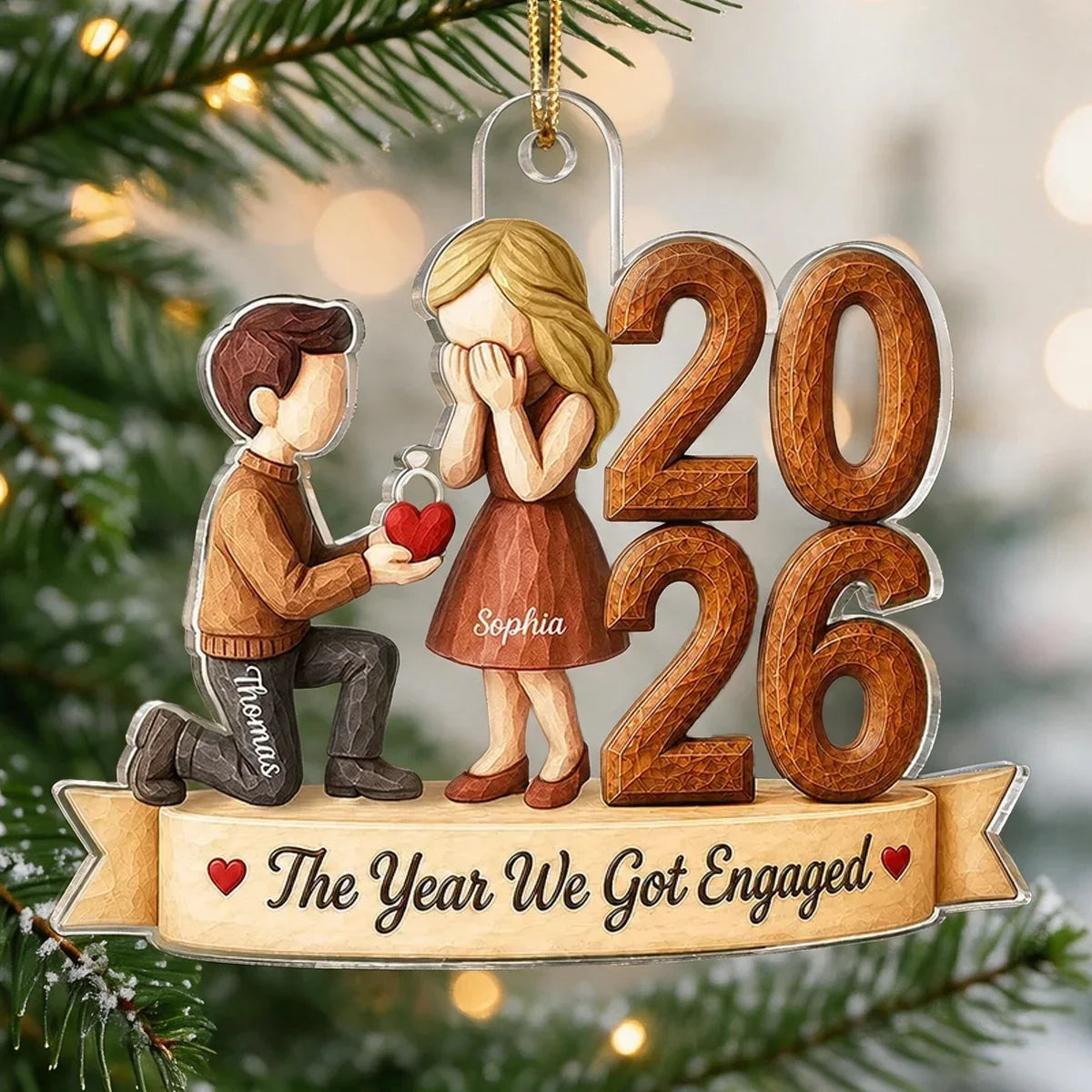Personalized Acrylic Engagement Ornament Unique Gift for Couple