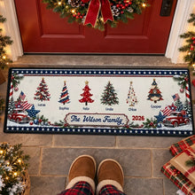 Load image into Gallery viewer, Personalized Christmas Doormat Vintage Trucks Trees Family Gift
