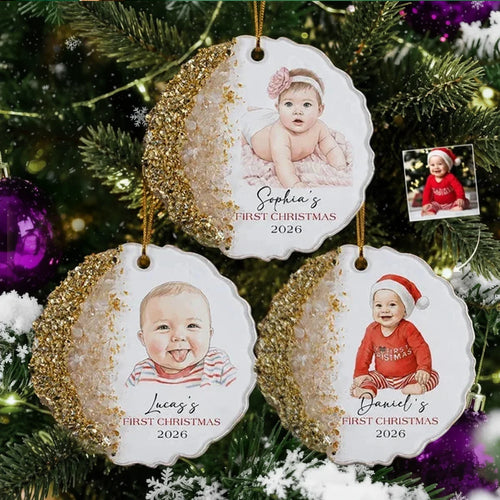 Personalized Baby Watercolor Portrait Ornament for New Parents Christmas Gift