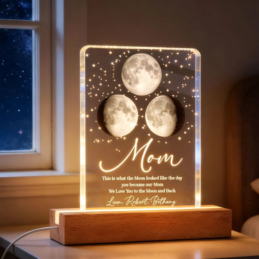 Personalized Moon Lamp for Mom - Custom Night Light with Date Plaque MagicInPrints