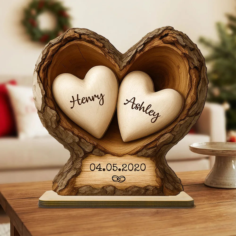 Personalized Wooden Heart Sculpture for Couples - Anniversary Gift Plaque MagicInPrints