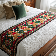 Load image into Gallery viewer, Spread Joy This Holiday Season – Personalized Gingerbread Cheer Quilted Bed Runner – Gift for Family and Friends Quilted Bed Runner MagicInPrints

