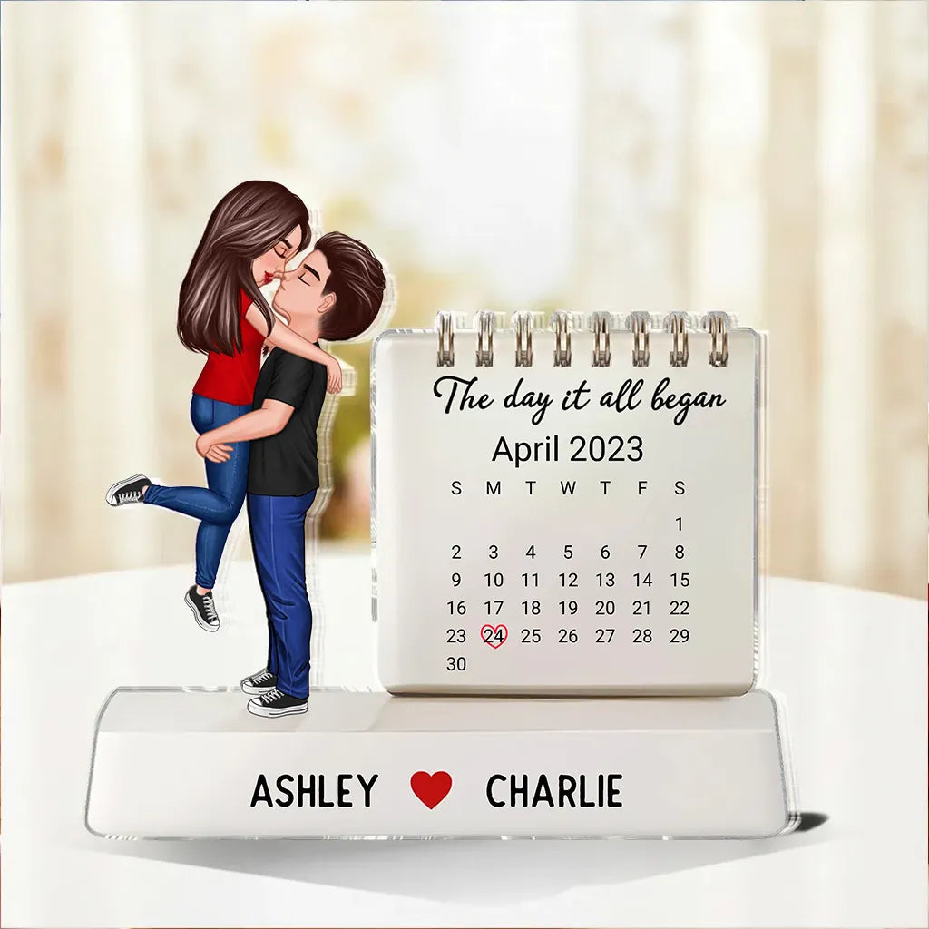 Personalized Romantic Couple Desk Calendar for Anniversary - Custom Names and Date Plaque MagicInPrints