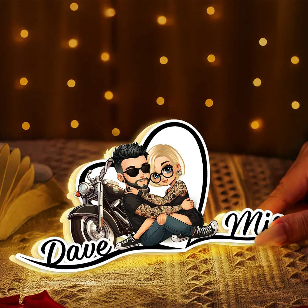Custom Romantic Couple LED Lamp for Bikers - Personalized Gift for Valentine's Day Plaque MagicInPrints
