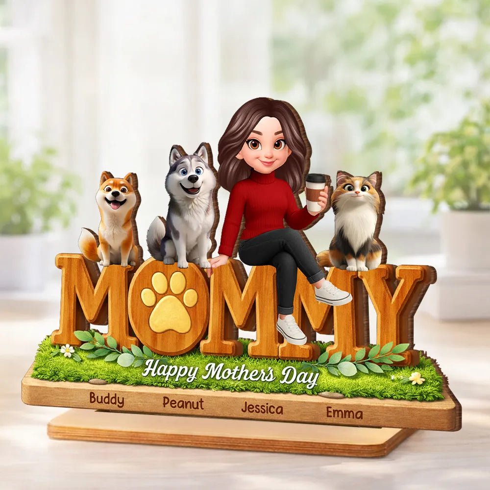 Personalized Mother's Day Wooden Plaque for Moms with Pets - Custom Names Plaque MagicInPrints