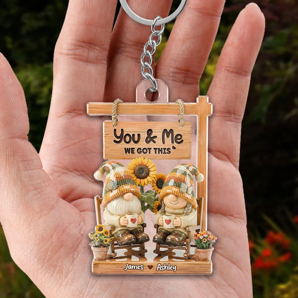Personalized Gnome Keychain for Couples - Romantic Gift with Sunflower Design Keychain MagicInPrints