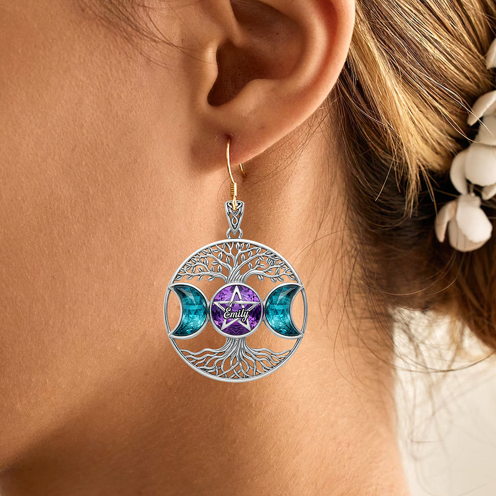 Triple Moon Tree Of Life Earrings, Personalized Gifts For Wicca Witch Earrings MagicInPrints