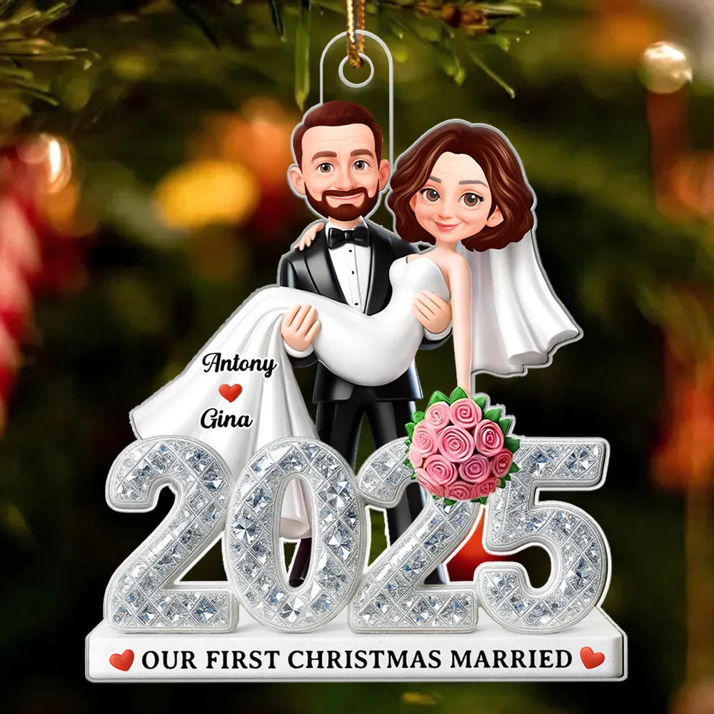 Personalized Wedding Couple Ornament 2025 for Newlyweds - First Christmas Married Ornament MagicInPrints