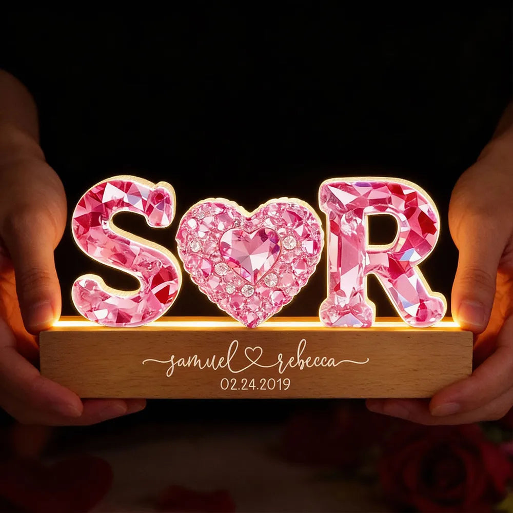 Personalized LED Crystal Initials Lamp for Couples - Romantic Gift Plaque MagicInPrints