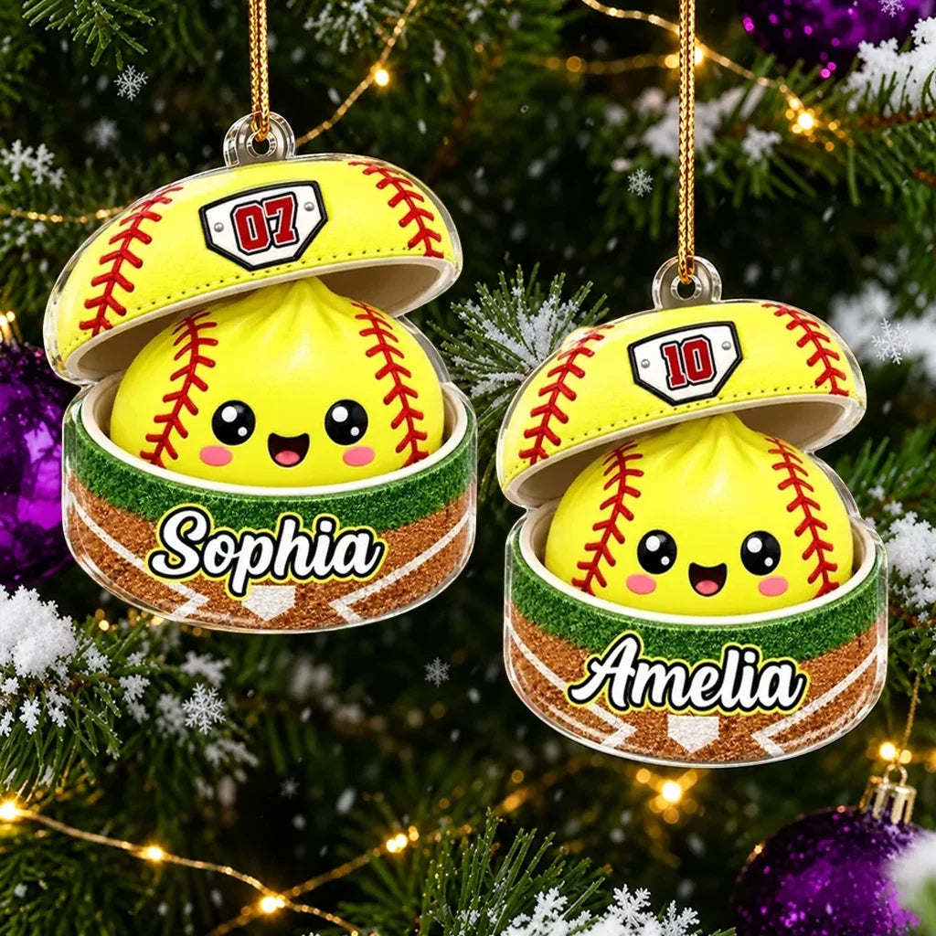 Personalized Softball Acrylic Ornament Cute Yellow Gift for Daughter and Son