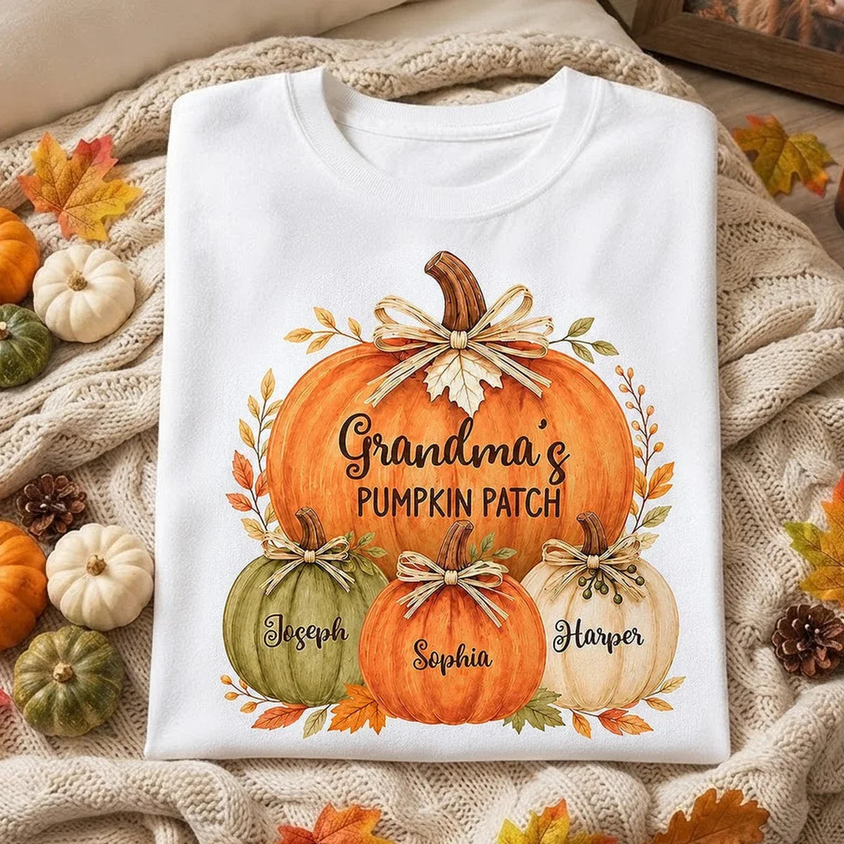 Personalized Classic Tee Watercolor Pumpkin Gift for Grandma