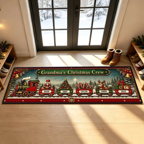 Personalized Snowy Christmas Train Doormat Unique Gift for Grandma