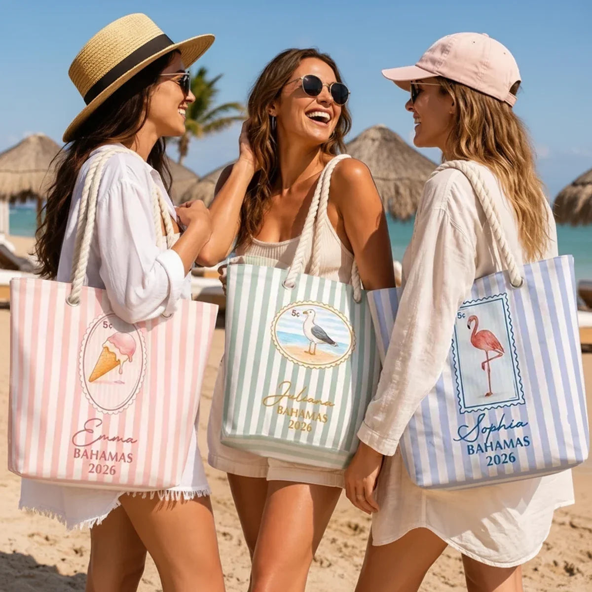 Personalized Rope Handle Canvas Bag Custom Name for Beach Friends