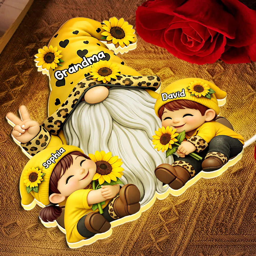 Personalized Gnome Family Figurine for Grandma with Sunflowers - Gift for Grandparents Plaque MagicInPrints