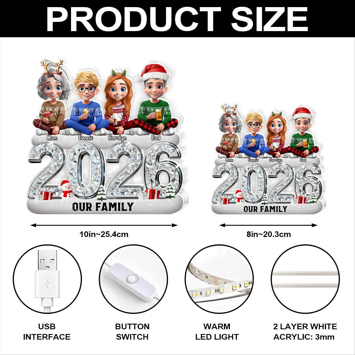 Custom Family Christmas Ornament 2026 - Personalized Holiday Decor Plaque MagicInPrints