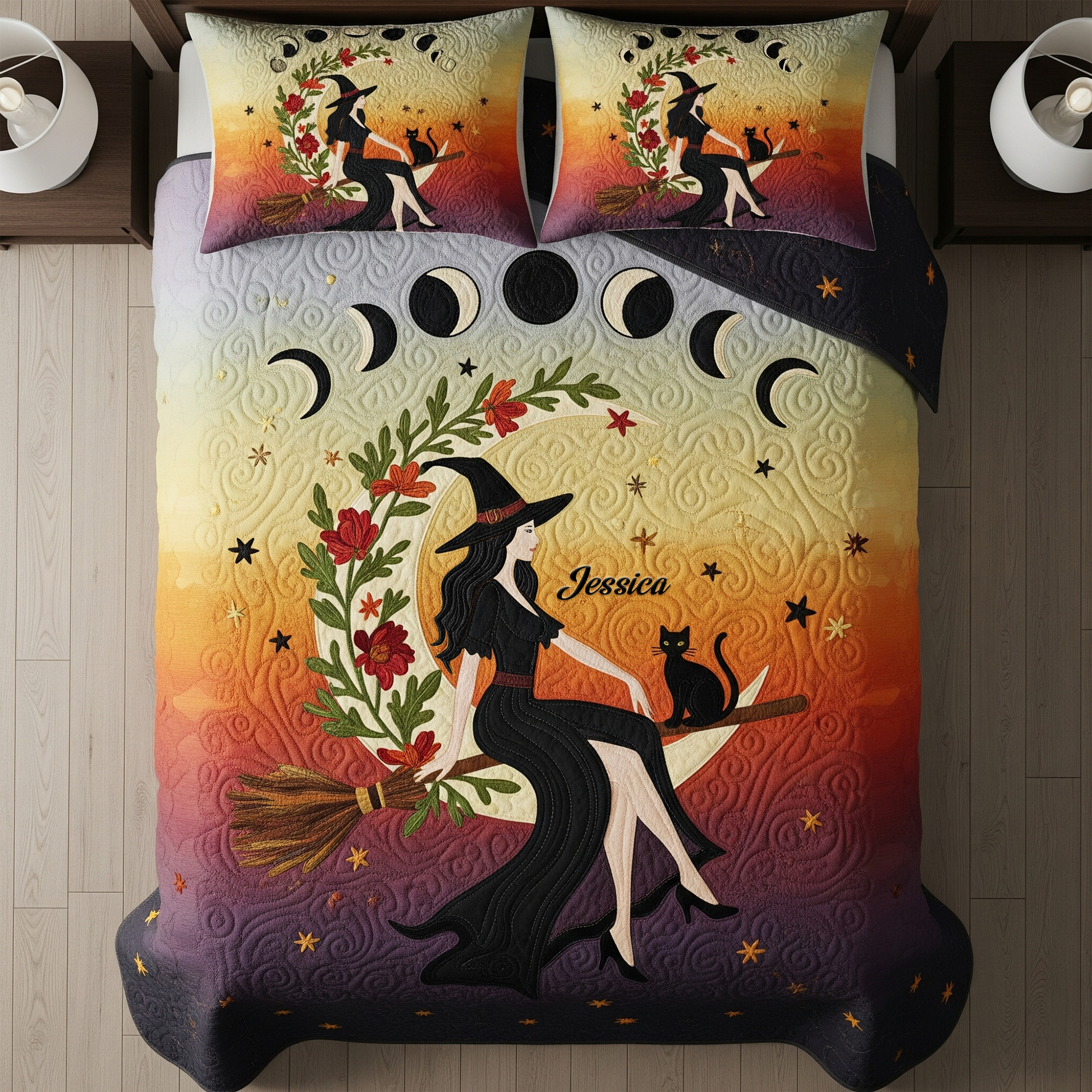 Embrace the Magic: Mabon Witch Autumn Moon Quilt Bed Set - Personalized Gifts for Wiccan Enthusiasts Blanket MagicInPrints