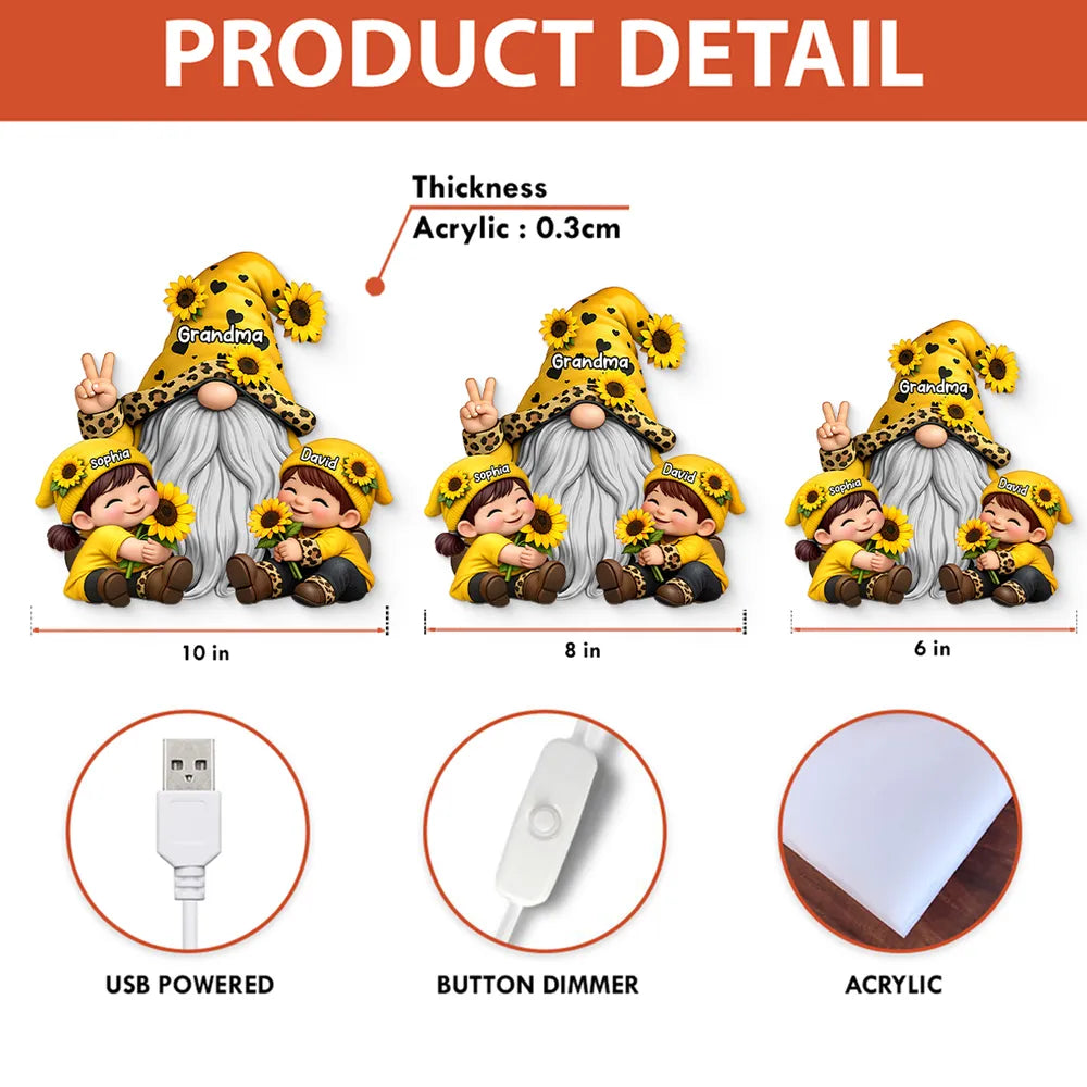 Personalized Gnome Family Figurine for Grandma with Sunflowers - Gift for Grandparents Plaque MagicInPrints