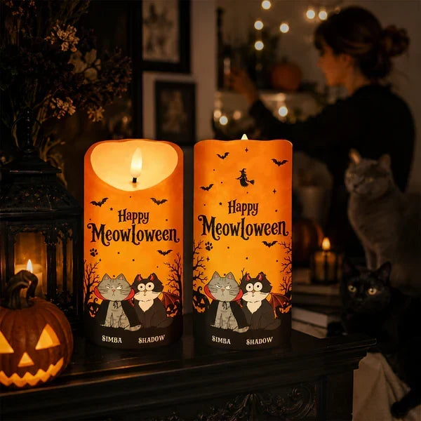 Personalized Flameless LED Candle Custom Cat Art Gift for Cat Mom
