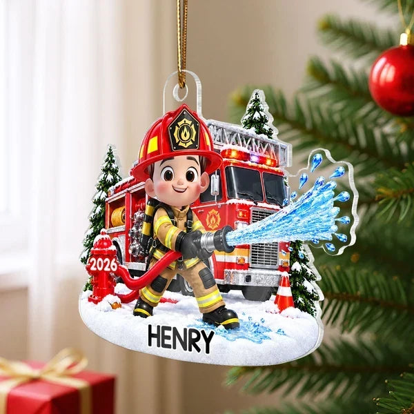 Personalized Acrylic Firefighter Ornament for Kids Christmas Gift