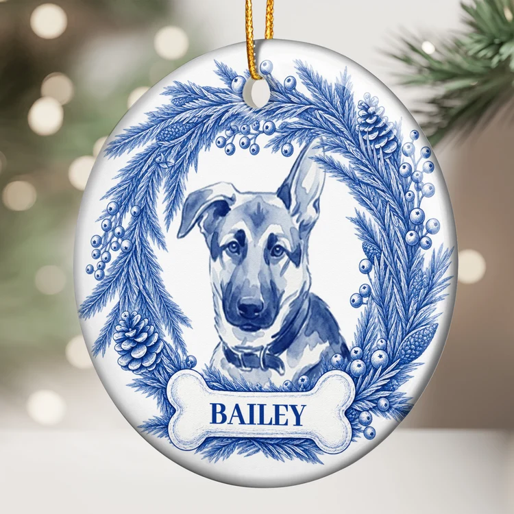 Personalized Blue Watercolor Dog Ornament Unique Pet Gift