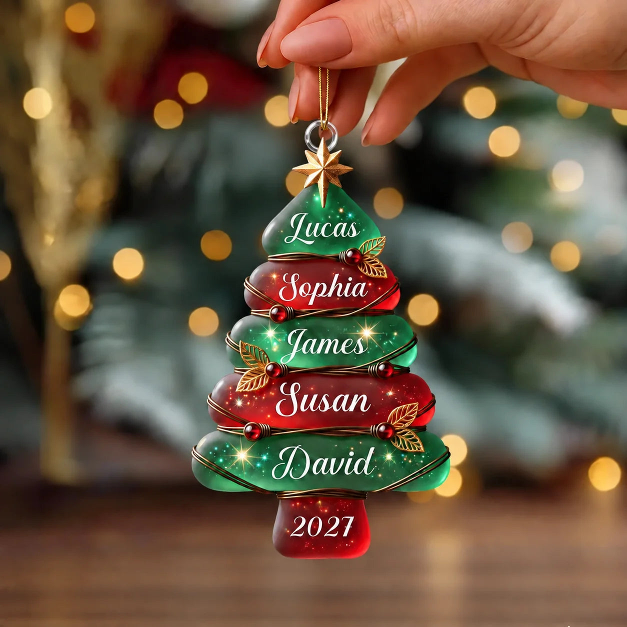 Personalized Family Christmas Tree Ornament Custom Names & Year Gift