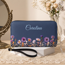 Load image into Gallery viewer, Personalized Leather Long Wallet with Birth Flower for Mom, Grandma, Sister
