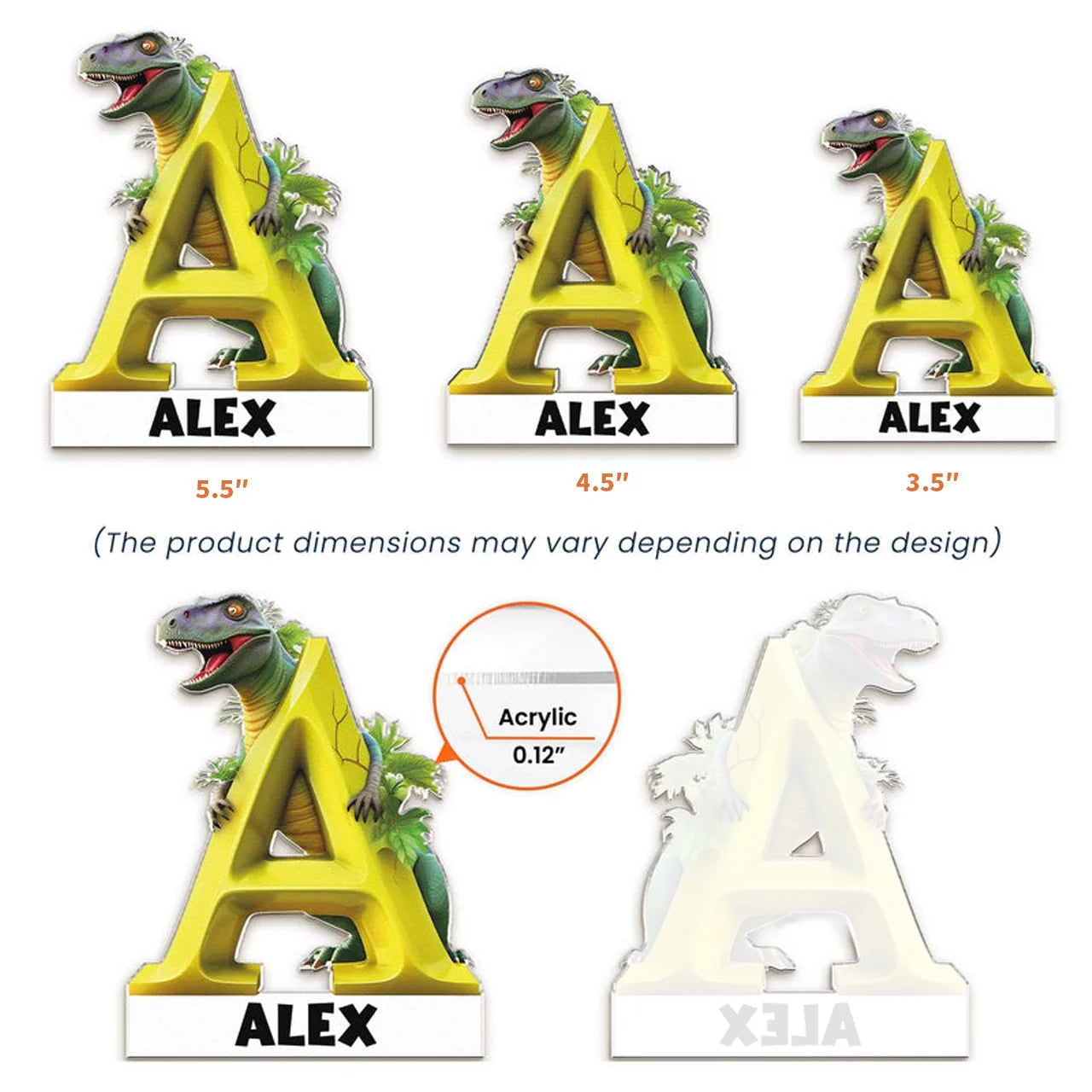 Personalized Dinosaur Alphabet Acrylic Magnet Gift for Kids