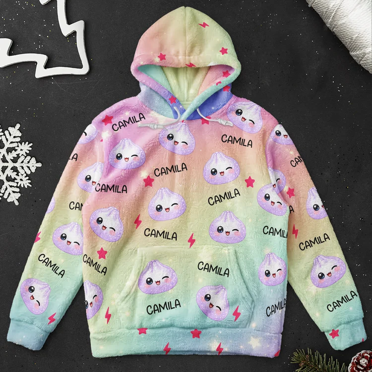 Personalized Youth Flannel Hoodie Cute Dumpling Print Gift for Kids