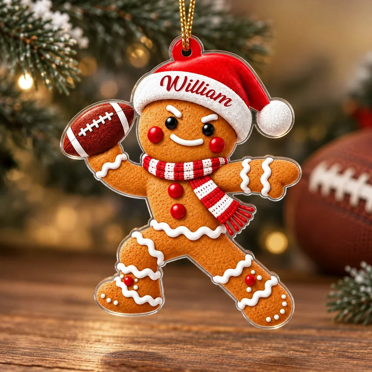 Personalized Gingerbread Football Player Ornament Unique Christmas Gift for Sports Lovers