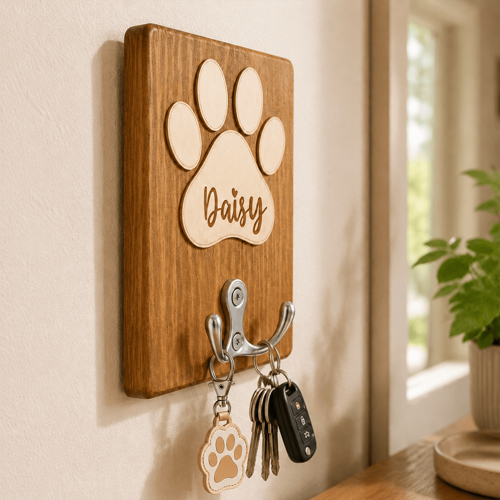 Personalized Wooden Pet Leash Holder Custom Dog Name Hook Gift for Pet Lovers