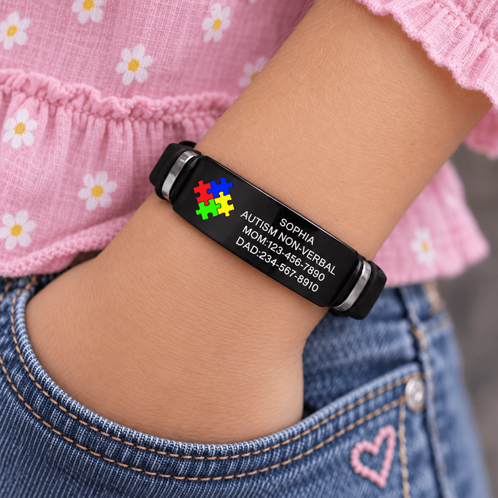 Personalized Autism Medical Alert Bracelet Custom Name ID for Kids & Adults