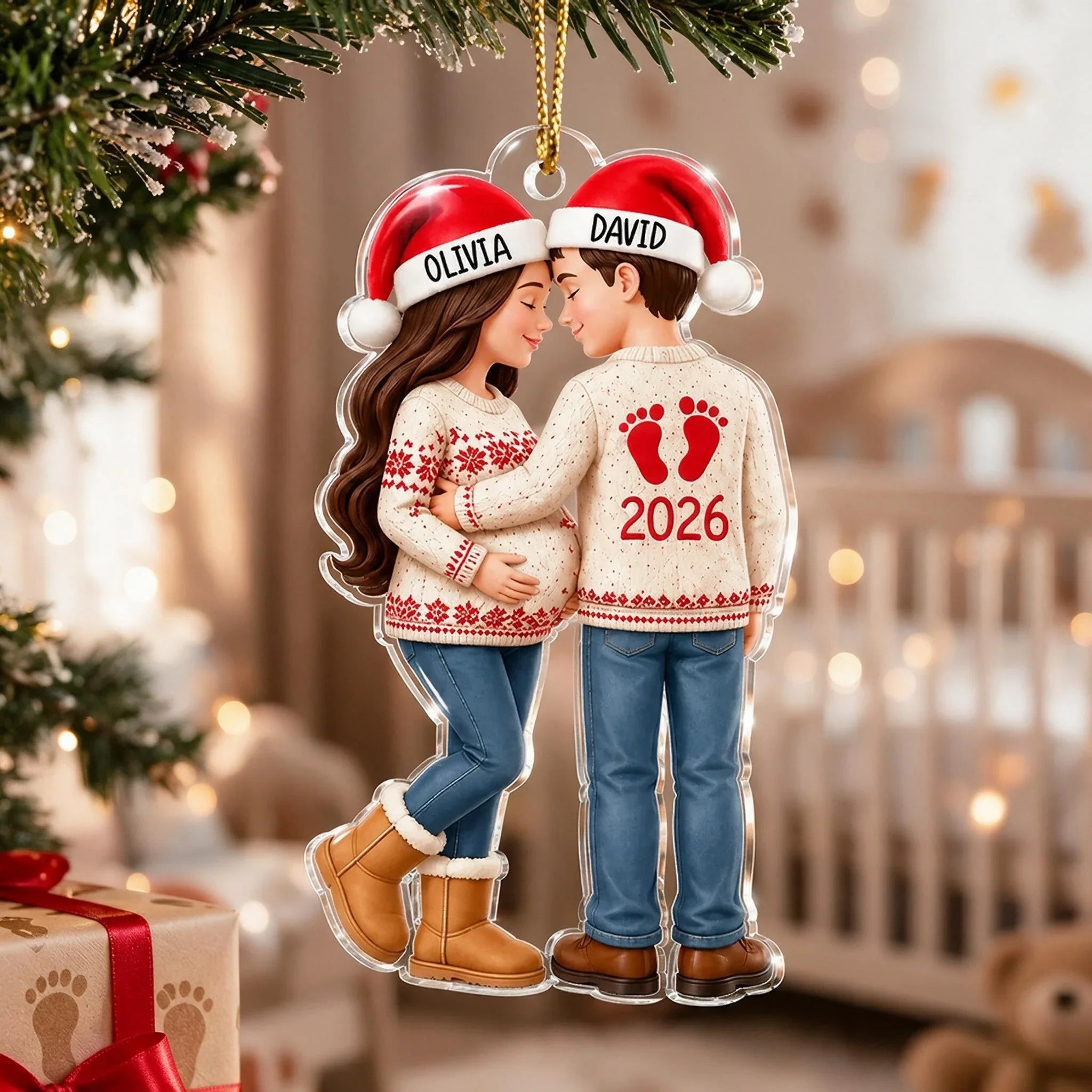 Personalized Acrylic Ornament Expecting Couple Christmas Gift