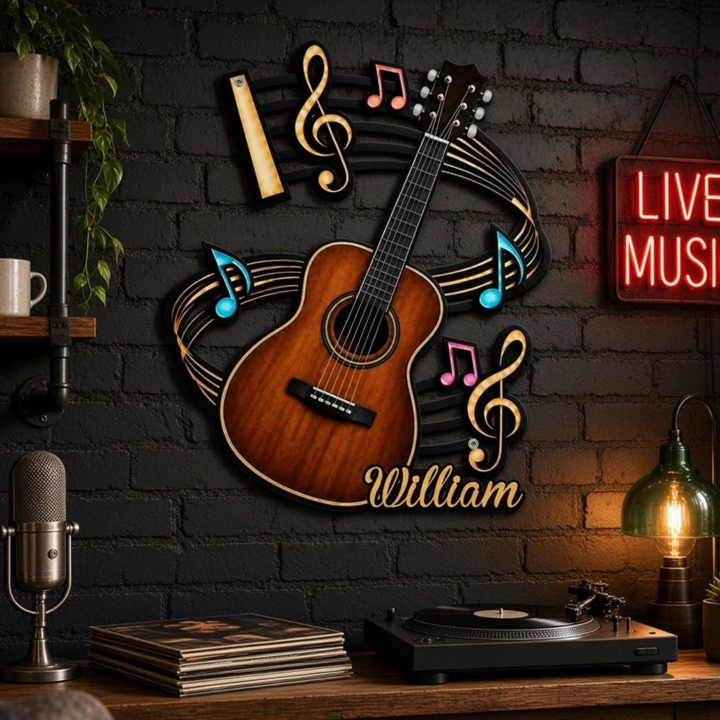 Personalized Guitar Shaped Metal Sign for Musicians | Gift Idea