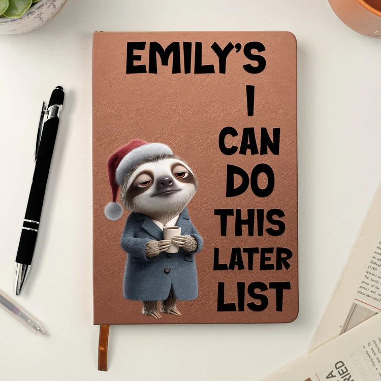 Personalized Leather Journal with Sleepy Sloth Gift for Coworker