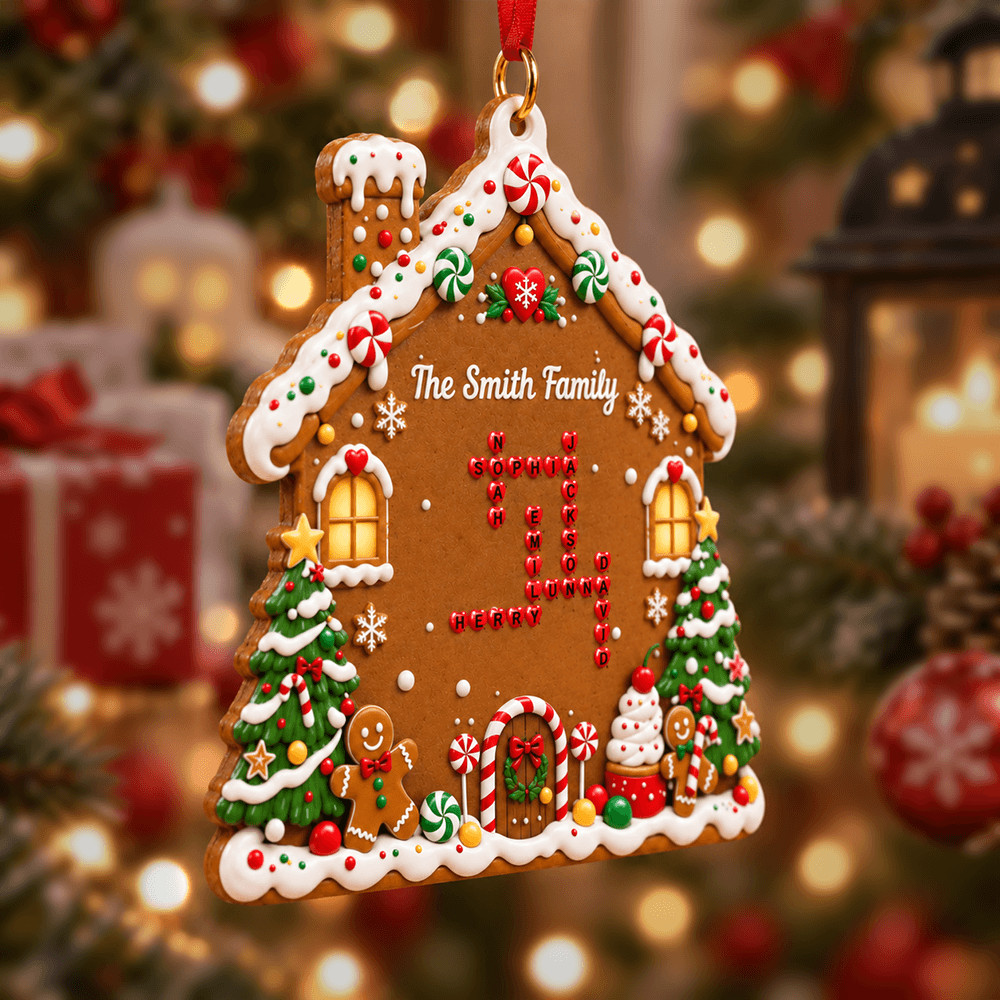 Personalized Family Word Puzzle Ornament Gingerbread House Gift