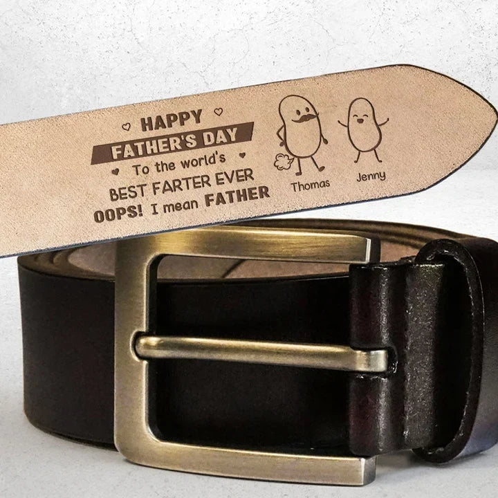 Personalized Leather Belt with Family Message Gift for Dad