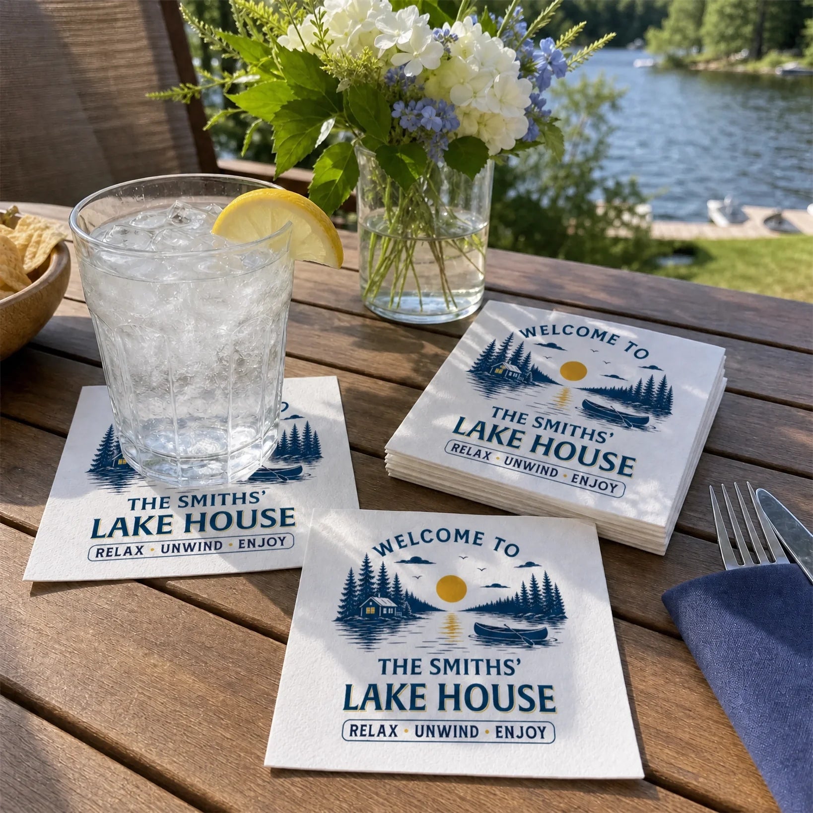 Personalized Beach House Napkins Custom Name Gift for Hosts
