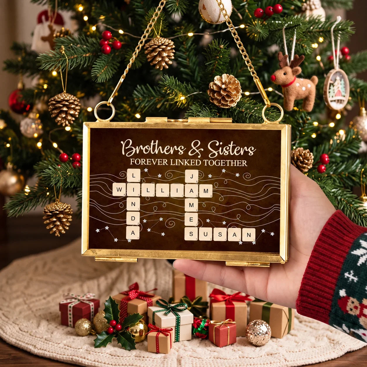 Personalized Family Crossword Frame Ornament Custom Gift for Siblings
