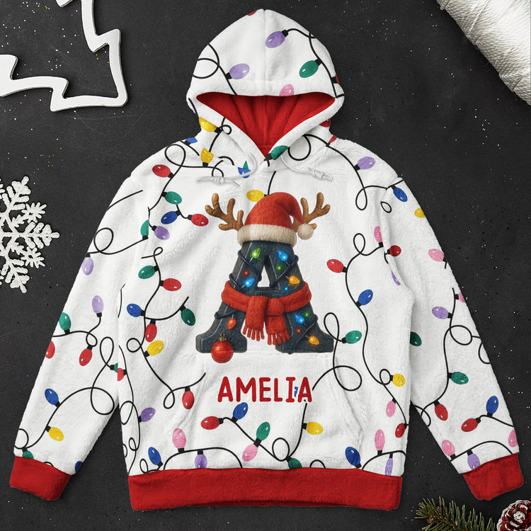 Personalized Family Initial Hoodie Colorful Reindeer Gifts