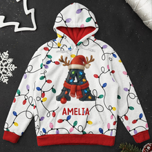 Load image into Gallery viewer, Personalized Family Initial Hoodie Colorful Reindeer Gifts
