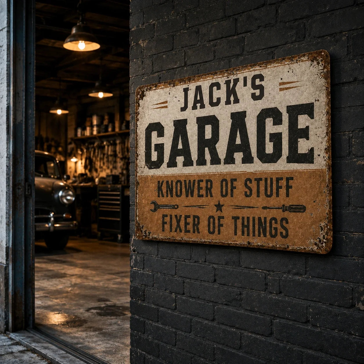 Personalized Vintage Iron Garage Sign Custom Name Gift for Him