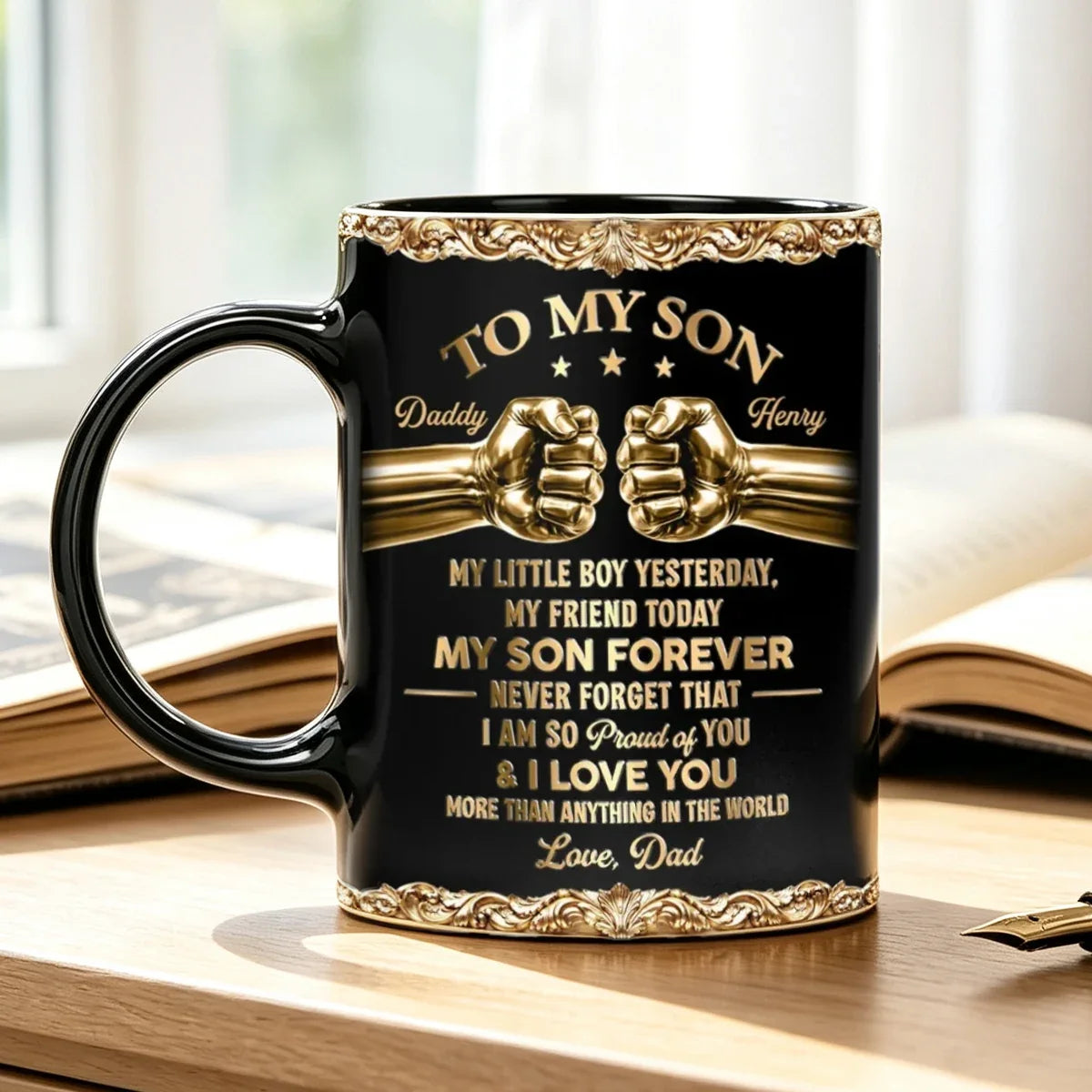 Personalized Full Color Mug Fist Bump Design Gift for Son