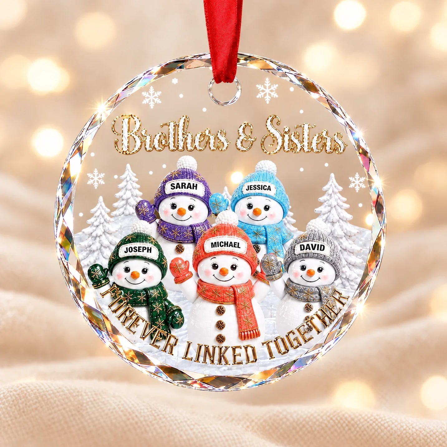 Personalized Crystal Snowman Ornament Gift for Siblings