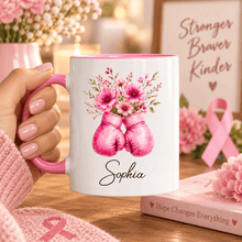 Load image into Gallery viewer, Personalized Floral Boxing Gloves Mug Gift for Her - Breast Cancer Support
